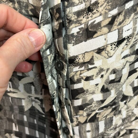 Apt. 9 | Women’s Gray & Beige Printed Chiffon Sleeveless Button Down Blouse M - Picture 5 of 7